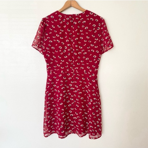 Madewell Wrap Front Mini Dress Red Seattle Floral Women's Size 8 Flowy V-Neck - Picture 5 of 8